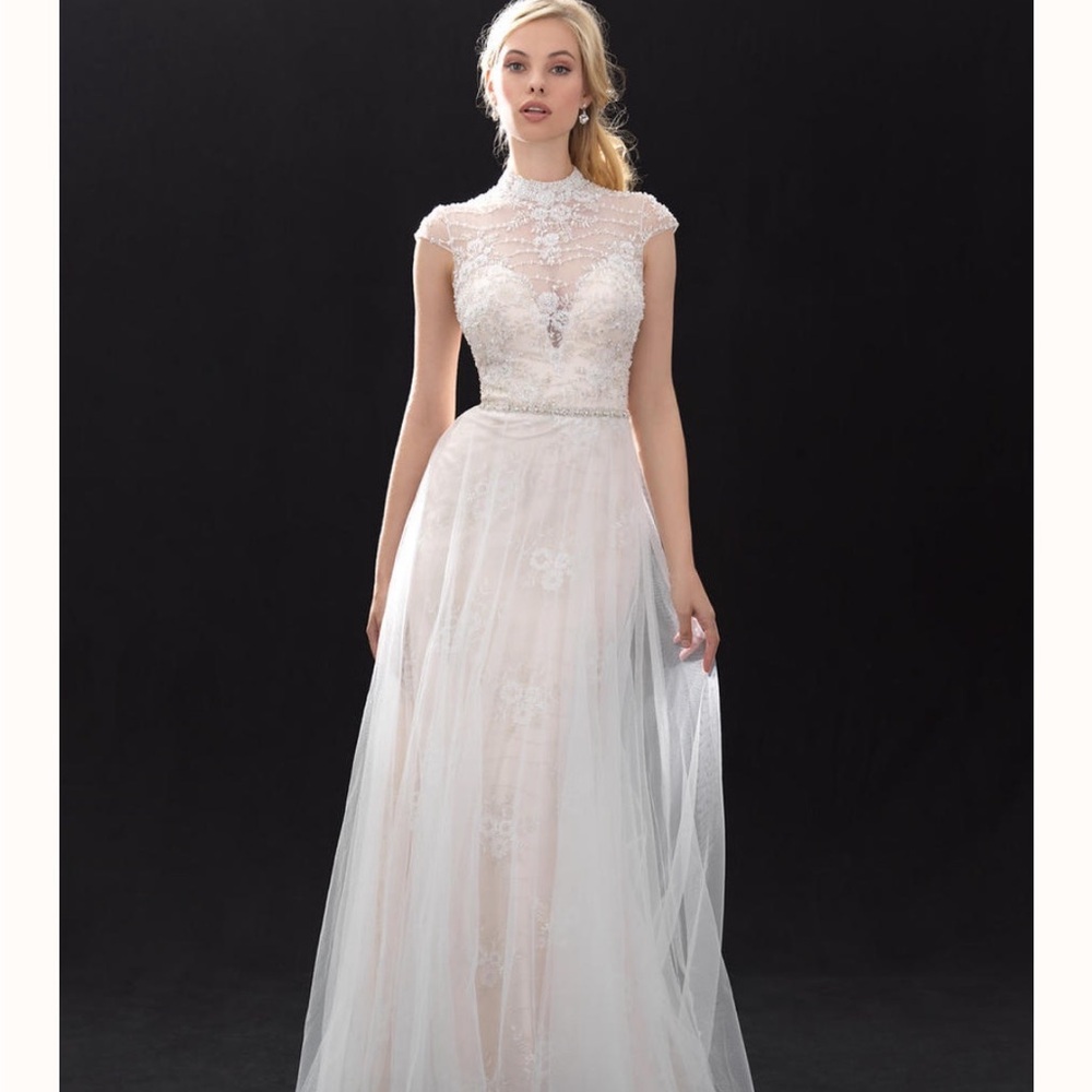 Madison James Sheer Lace White Wedding Gown